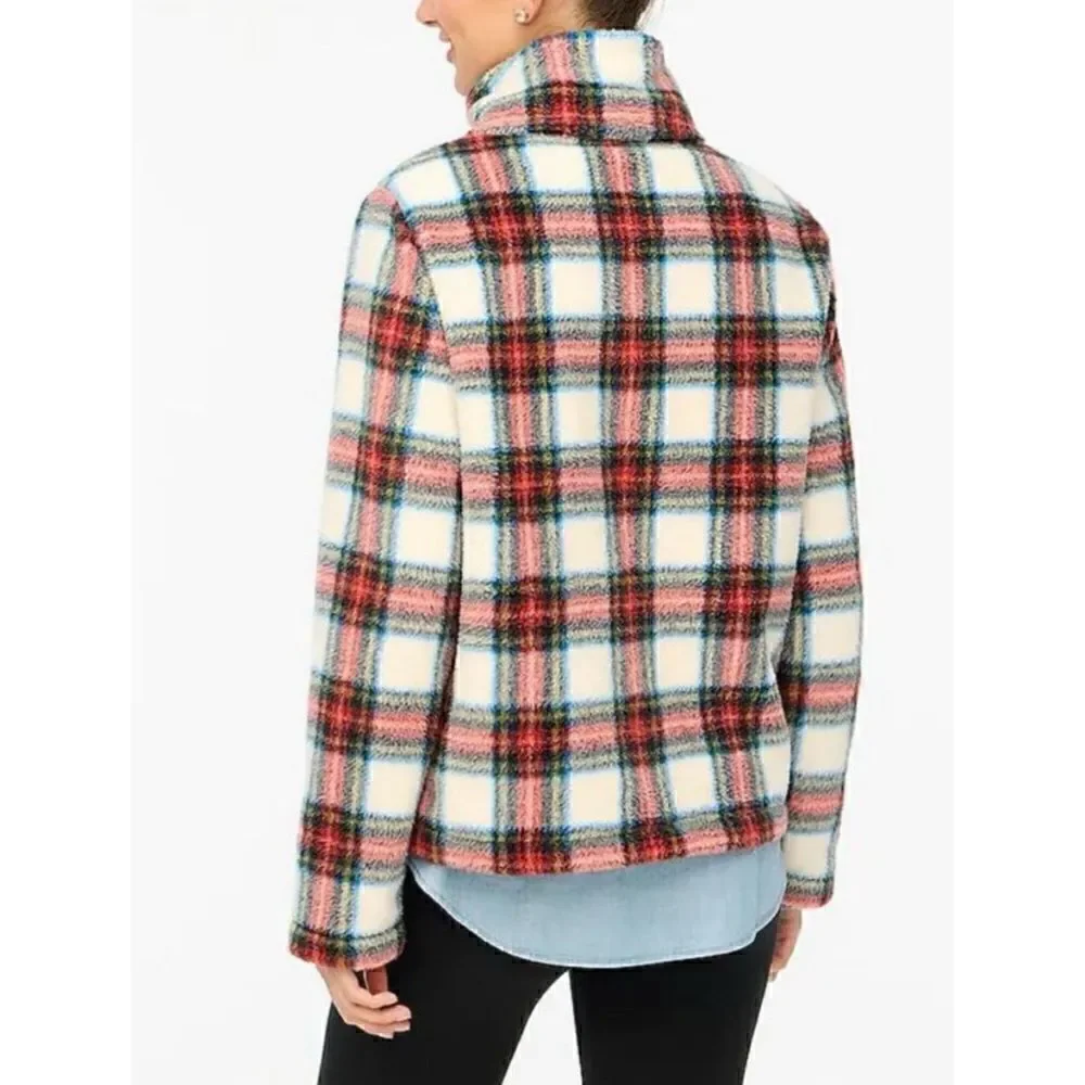 J Crew BL251 NWT Size 2Xl Woman's Tartan Plaid Sherpa Half-Zip Pull-Over Top